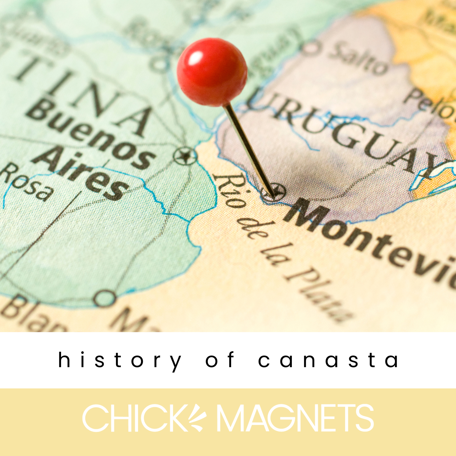 Map highlighting Uruguay as origin of Canasta and its journey to popularity in the U.S.