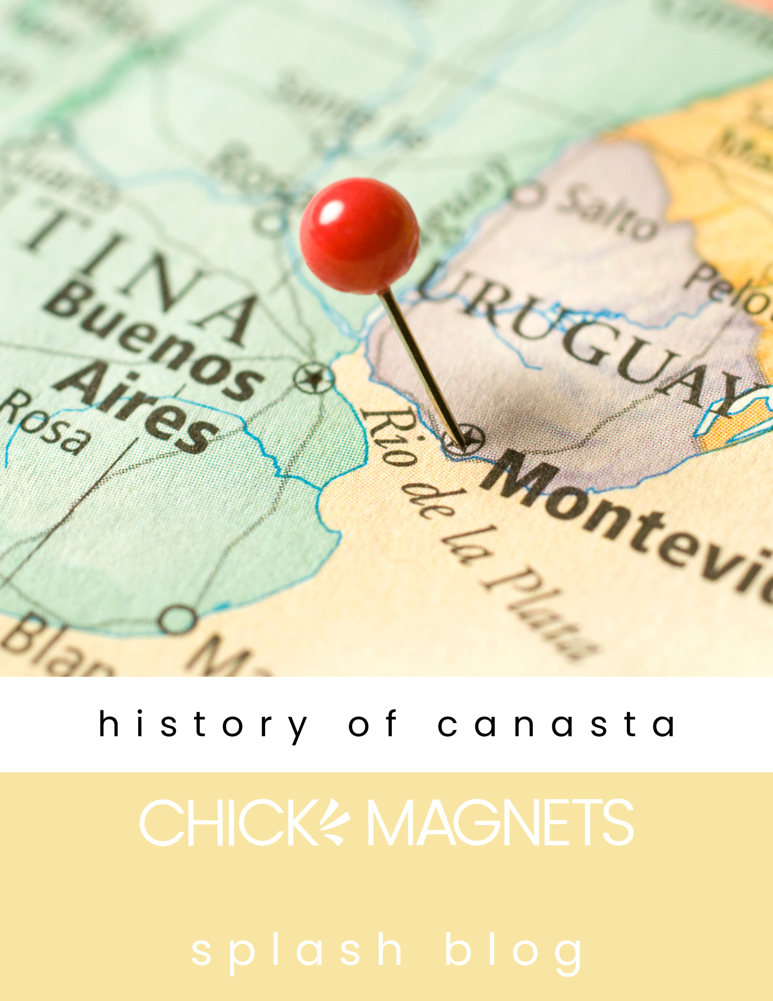 Map highlighting Uruguay as origin of Canasta and its journey to popularity in the U.S.