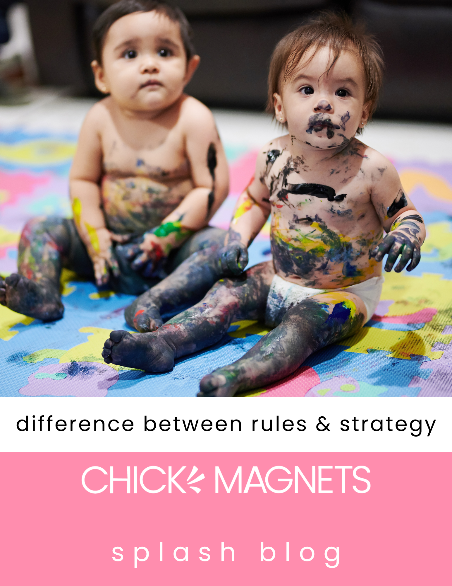 Two paint-covered babies illustrating Canasta strategy directive: just because you can doesn't mean you should.